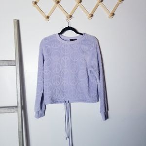 ALMOST FAMOUS LIGHT PURPLE PEACE SOFT SWEATSHIRT WITH PULL STRING WAIST SIZE L